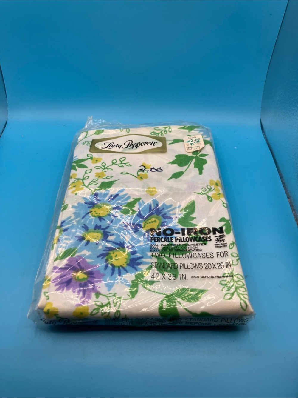Vintage Lady Pepperell No Iron Percale Pillowcases 2 Standard 42x36 Floral USA